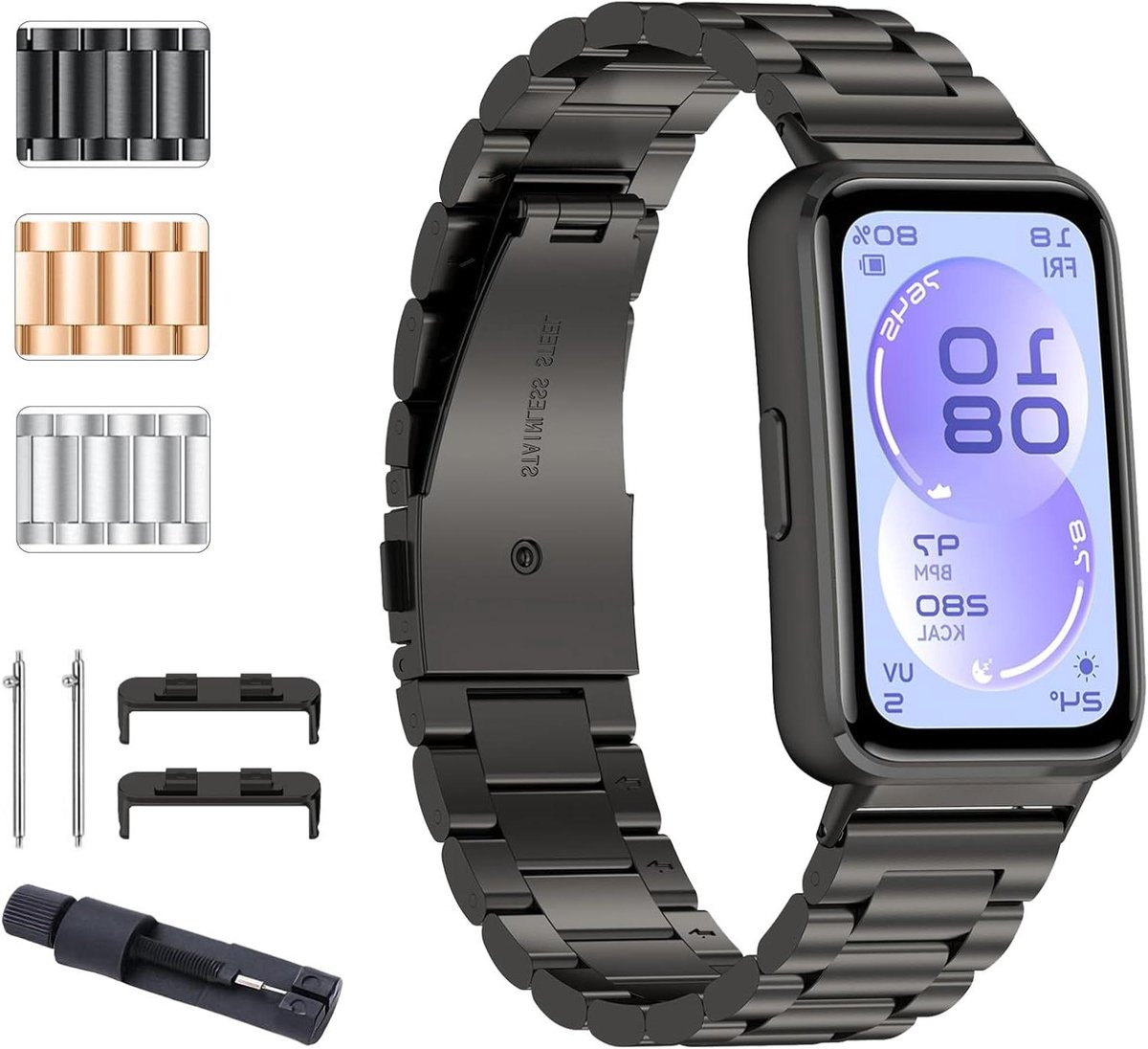 Metalen Horlogeband - Roestvrij staal - Smartwatch personaliseren - Verstelbare schakels - 10.5-18 cm pols - Zilverkleurig
