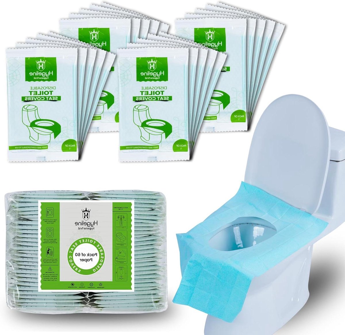 Toiletstoelhoezen Wegwerp - Reis WC-brilhoezen - Hygiënisch Reizen - Individueel Verpakt - 60 Stuks - Wit