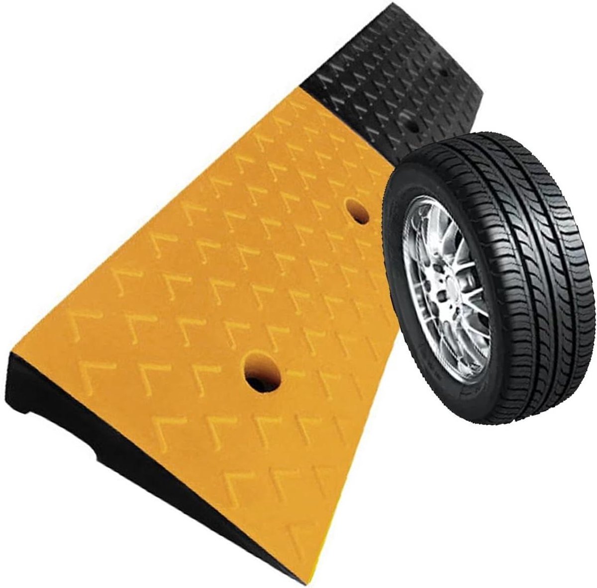 Rubberen Drempelhulp - Oprijplaat Stoeprand - Helling Overbruggen - Antislip Structuur - 100x25x7cm - Zwart Geel