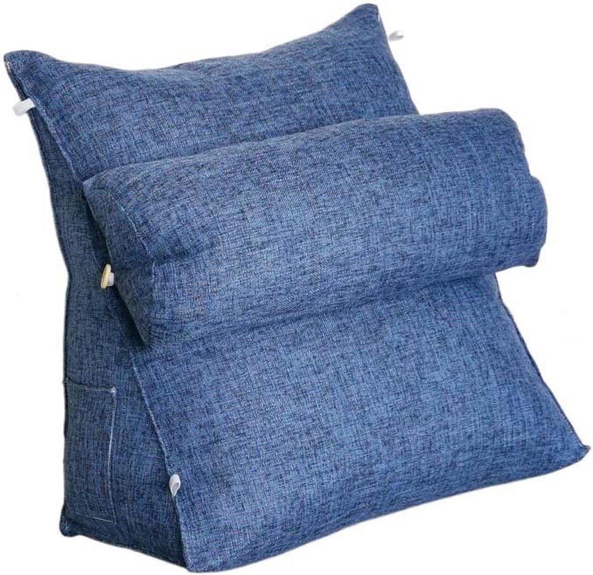 Wigkussen met verstelbare nek, grote bolster hoofdeinde rugleuning steunkussen, slaapbank driehoekige rug lendensteun leeskussen voor boeken, gamen of tv kijken(Blauw)