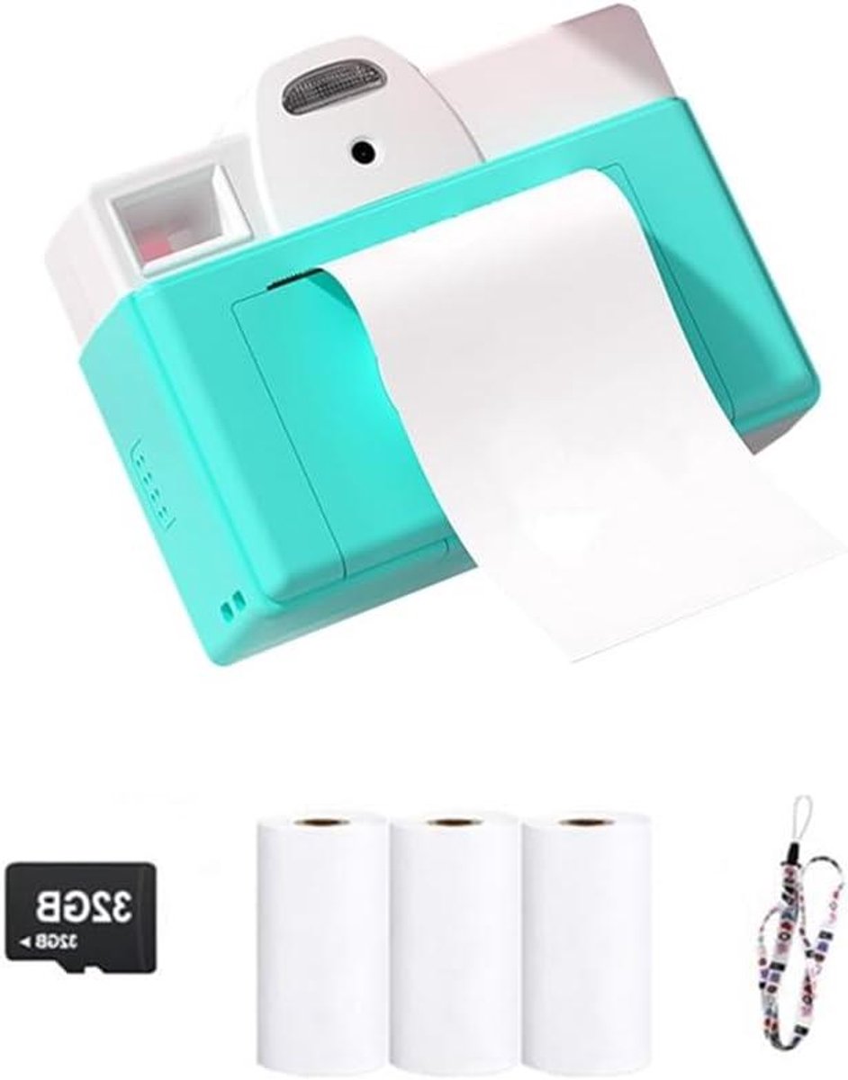 Kinder Camera - Directe Foto - Momenten Vastleggen - Zwart-wit Prints - 16 x 14 x 6 cm - Blauw Groen