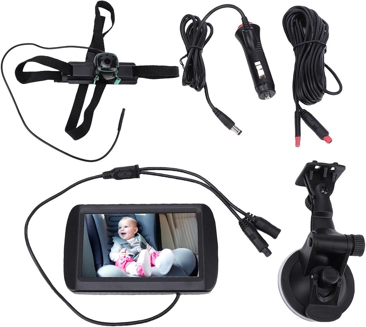 Baby Autocamera - Baby Monitor - Veilig Reizen - 360 Graden Rotatie - 43 Inch Scherm - Zwart