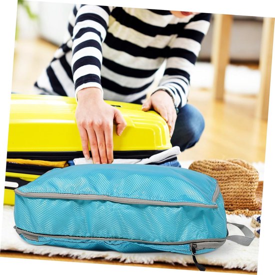 Reis Opbergzakken - Koffer Organizers - Kleding Opbergen - Compressie Systeem - 3 Stuks Set - Hemelsblauw — afbeelding 2