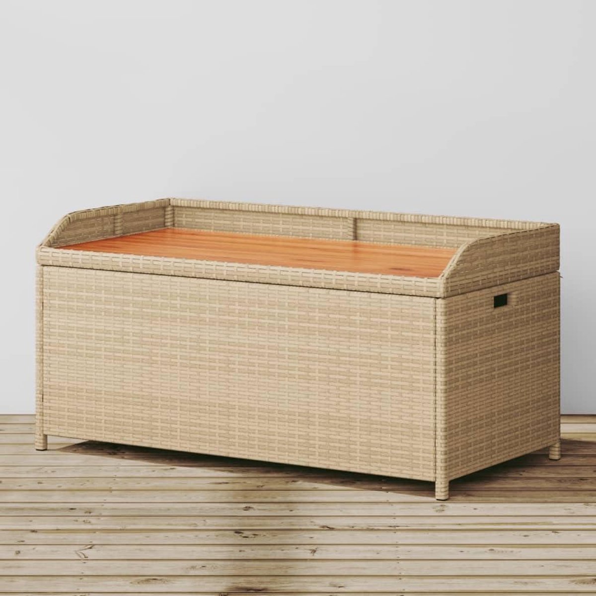 ShGaxin Opbergbank van gemengd beige hars en acaciahout, tuinbank, tuinbank voor buiten, tuinbank voor buiten