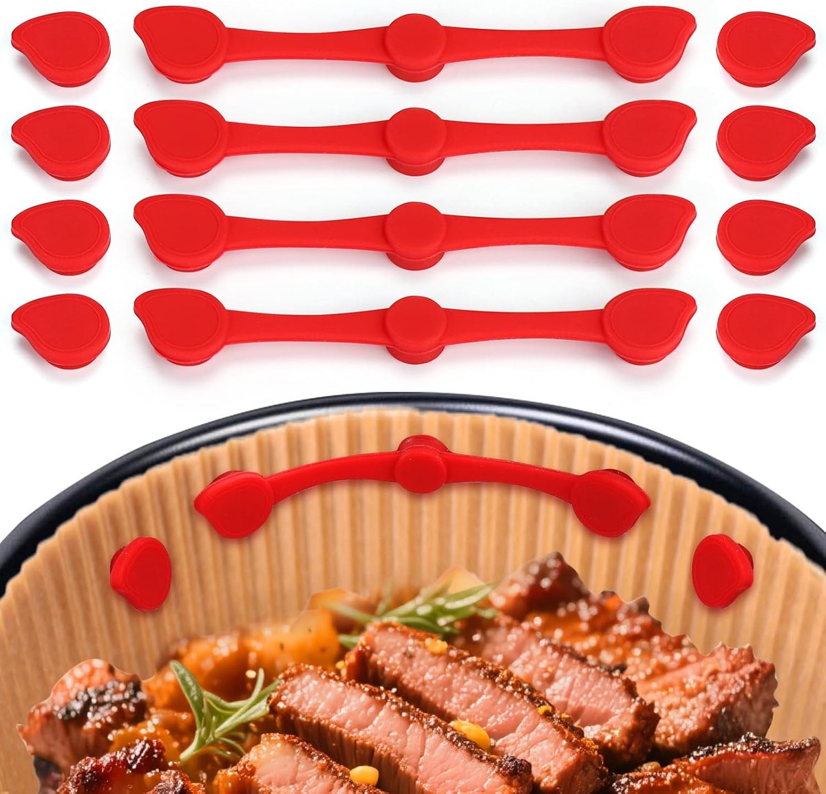 12 magnetische siliconen clips voor airfryers, geschikt voor bakpapier, hittebestendige airfryer-accessoires om aanbranden en ongelijkmatige garing te voorkomen (rood).