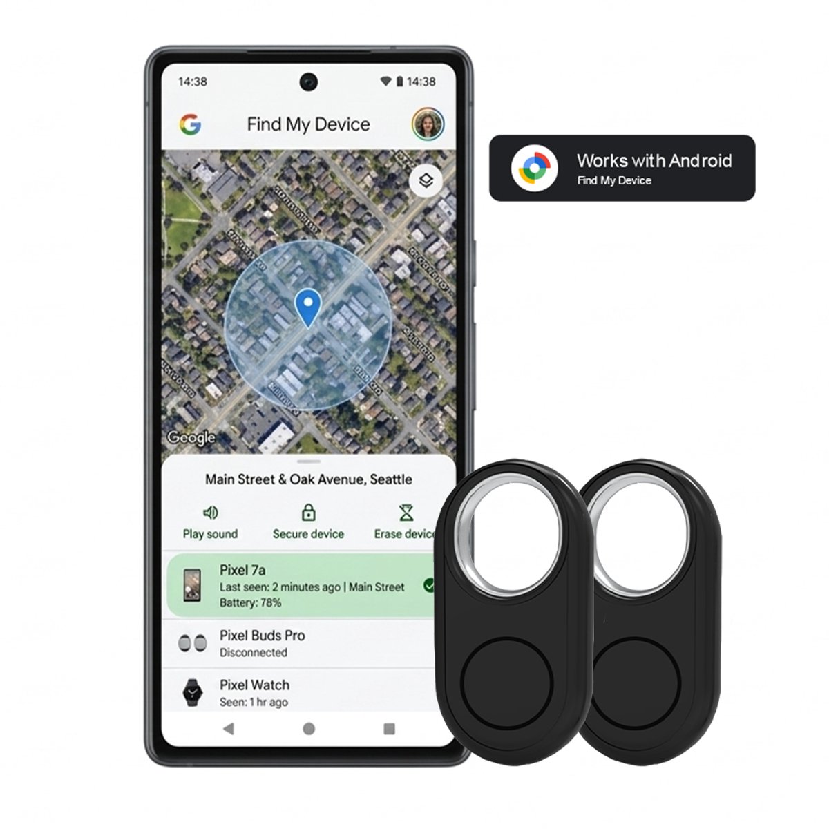 Android Smart Tag Tracker, Android Tag Key Finder zonder abonnement, werkt met Google Find My Device, waterdichte Bluetooth-vinder voor kinderen/honden/katten/koffers (zwart)