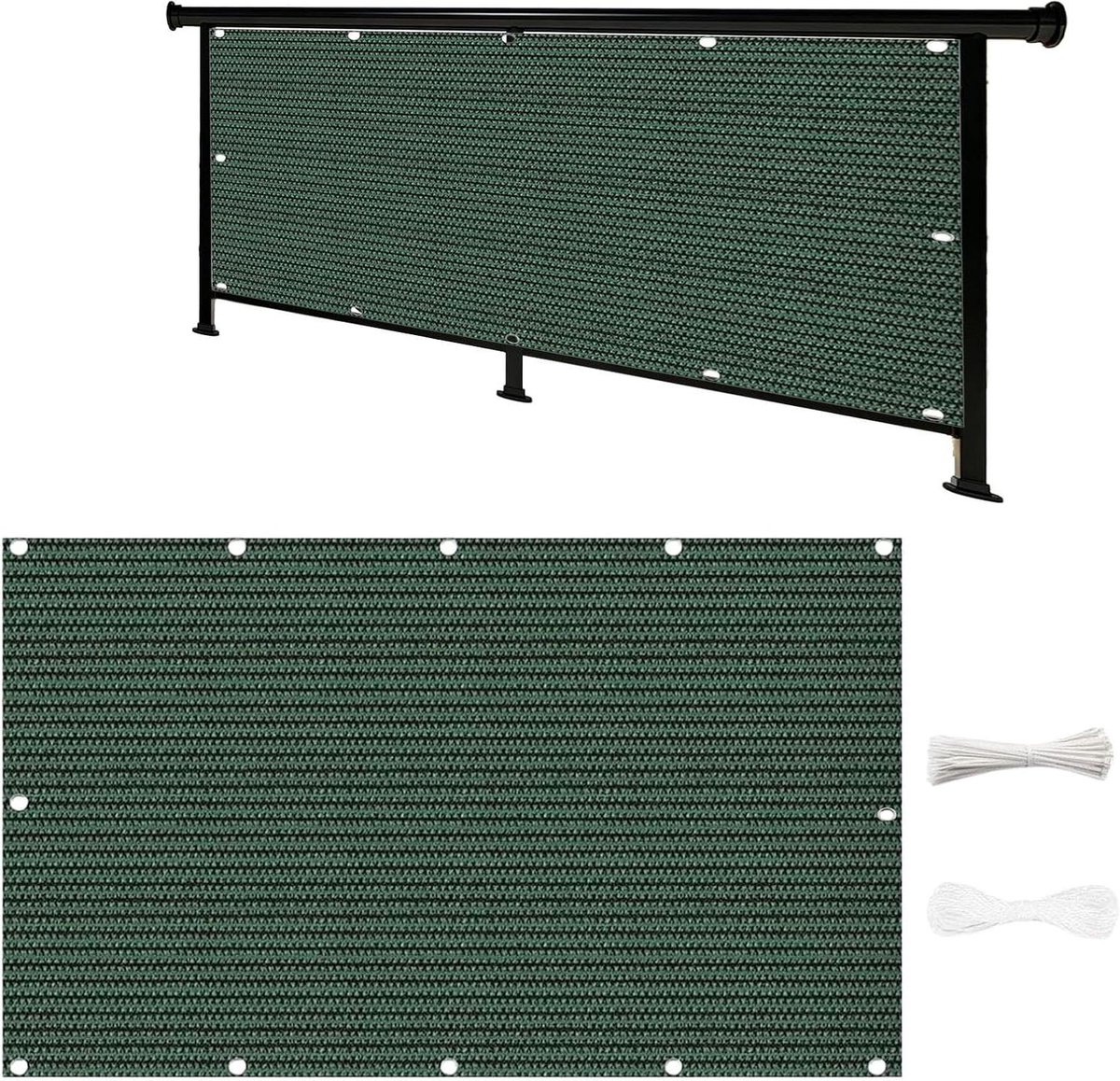Balkonafdekking - Privacy scherm - Meer privacy - UV- en windbestendig - 7 x 3.3 m - Donkergroen