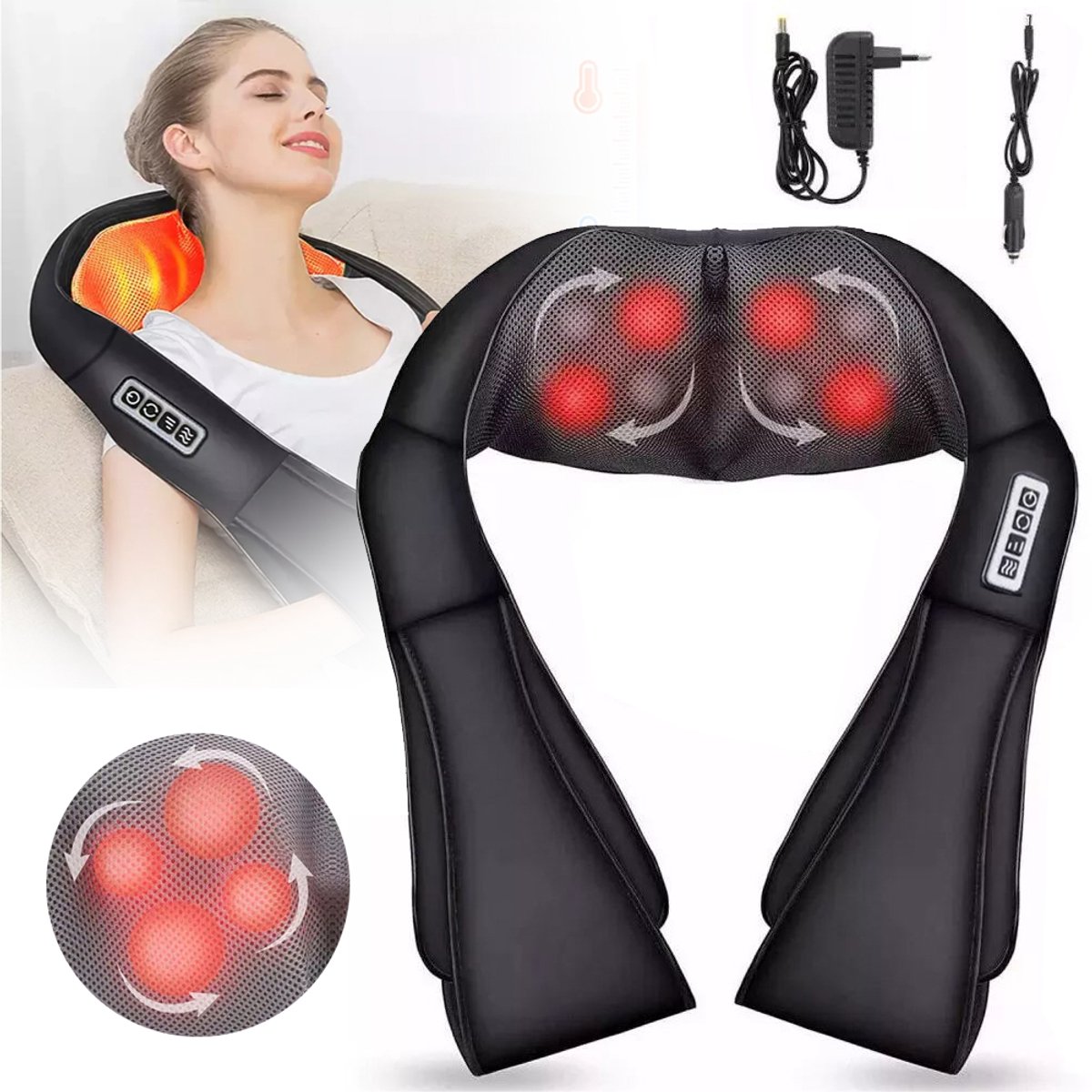 Nekmassageapparaat Met Warmtefunctie - Rugmassageapparaat - Shiatsu Schoudermassage - Elektrische 3D-Kneedmassager Voor Diepe Weefselmassage