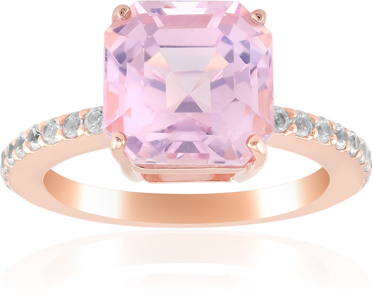 Cavill - Roségouden zilveren ring - 4,224 ct achthoekige kunziet uit Afghanistan - 18 Cambodjaanse zirkonia's pavé - Elegante damesring