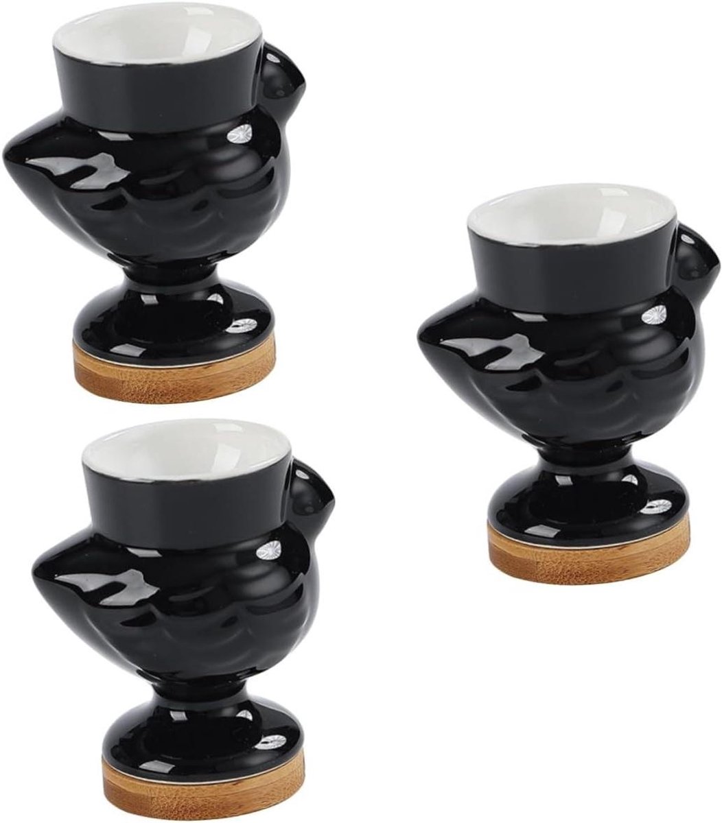 Eier Stroper Kopjes - Paasei Bakje - Ontbijt Serveren - Keramische Decoratie - 3 Stuks - Zwart