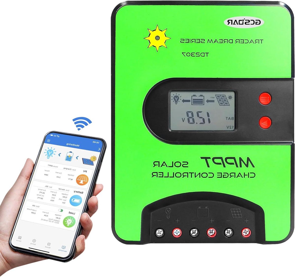 MPPT Laadregelaar - Zonnepaneel Regelaar - Energie Beheer - Bluetooth APP Besturing - 30A 75V - Groen