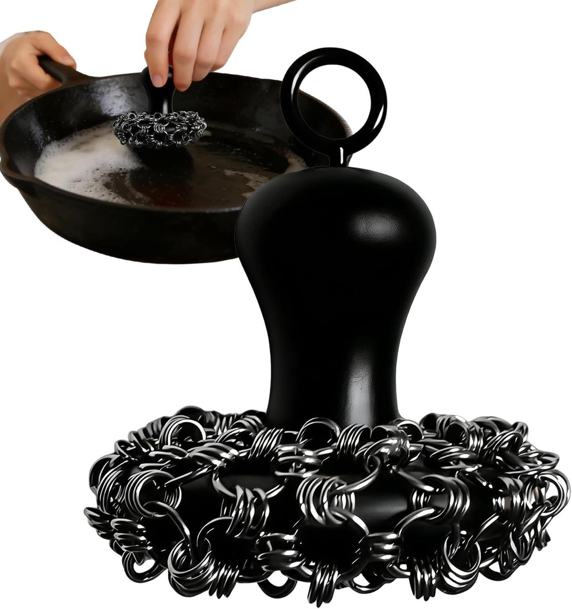 Gietijzeren Panreiniger - Metalen Schrobber Keuken - Keuken Schoonmaken - Roestvrij Staal 316 - 8 cm - Zwart