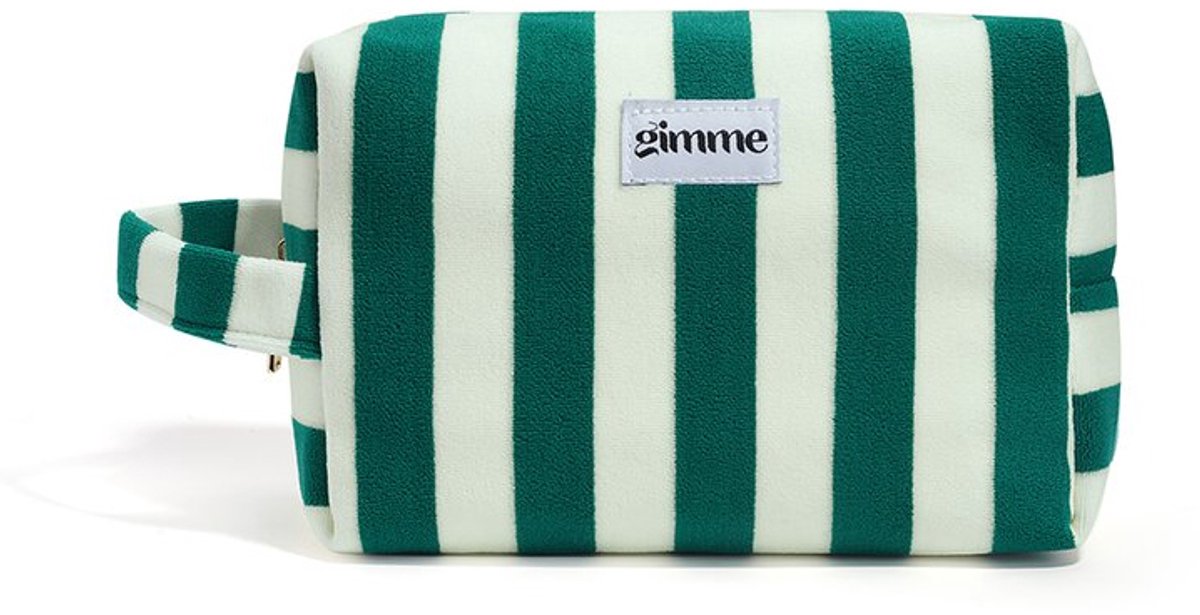 Groen/witte Make-up Tas - Ruime Toilettas met Ritssluiting - Etui met rits en lus - gestreept - 22 x 14 x 9 cm