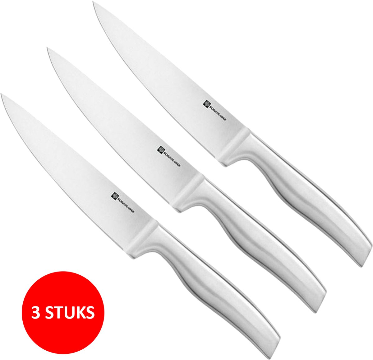 Schulte-Ufer Pro Series Compacte Koksmessen 15 cm - 3 Stuks - RVS Koksmes - Keukenmes voor Groenten, Fruit & Kruiden - Ergonomische Handgreep - Vlijmscherp