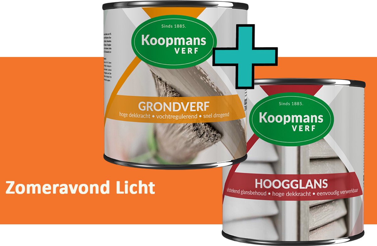 Koopmans Grondverf en Hoogglans Lakverf - set geschikt voor hout en metaal – Zomeravond Licht – 2x – 2,5 l