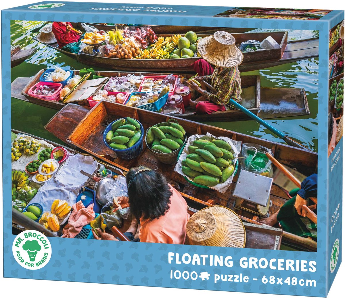 Mr. Broccoli Puzzel 1000 Stukjes Volwassenen - Floating Groceries - Legpuzzel Drijvende Markt Thailand - FSC® - Landschap Collectie - 68 x 48 cm