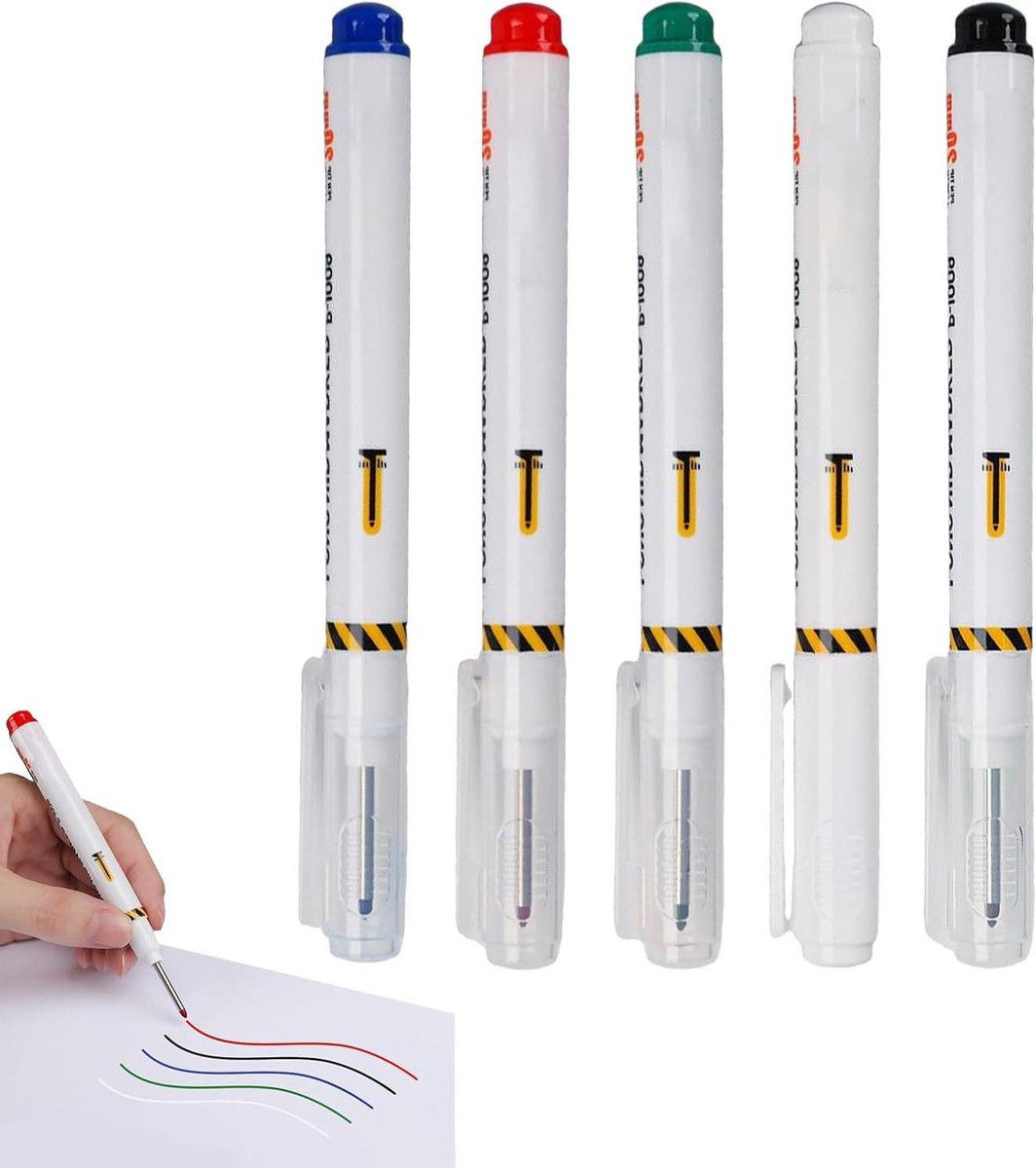 Diep Gat Marker - Lange Pen - Precisie Markeren - Sneldrogende Inkt - 5 Stuks - Multicolor