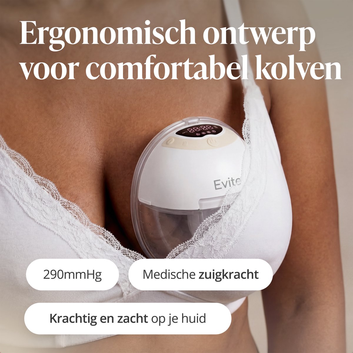 Evite Borstkolf Smart - Elektrische Draadloze Borstkolf - Draagbaar & Handsfree - BPA Vrij - met App - Met Nachtlamp - Incl Opbergtas & Accessoires - Silk Beige thumbnail 2