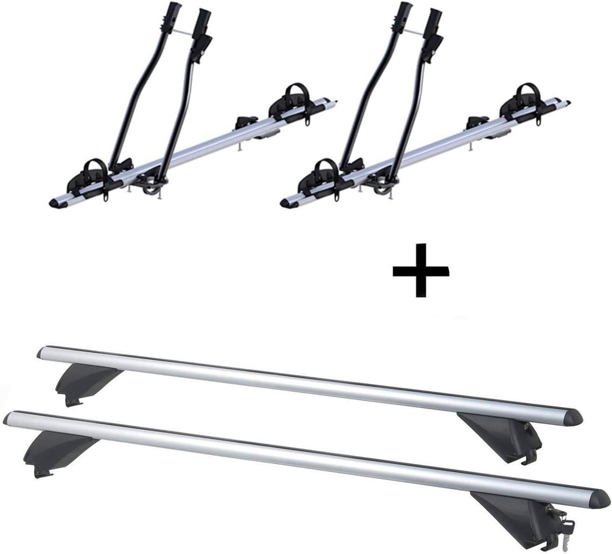 Fietsendrager Imperiaal Set - Dakdrager Fietsenrek - Fietsen Vervoeren - Compleet Gemonteerd - 2 Fietsen 90kg - Zilver Zwart