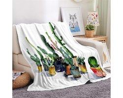 oneforus Flanel Fleece Deken Groene Cactus Print Gooi Deken Super Warm Lichtgewicht Gezellige Bank/Sofa Deken Rimpelbestendig Geen Haar Uit