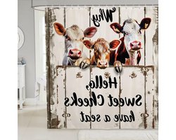 Loussiesd Leuke Koe Bad Gordijn 180 x 240 cm Kawaii Boerderijdieren Douchegordijn voor Kinderen Jongens Meisjes Vintage Houten Decor Badkamer Douchegordijn Set Kinderen Badkamer Accessoires