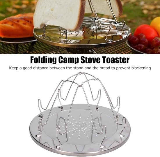Kampeer Broodrooster - Opvouwbaar Rek - Buiten Koken - RVS Materiaal - 4 Slices - Zilver — afbeelding 2