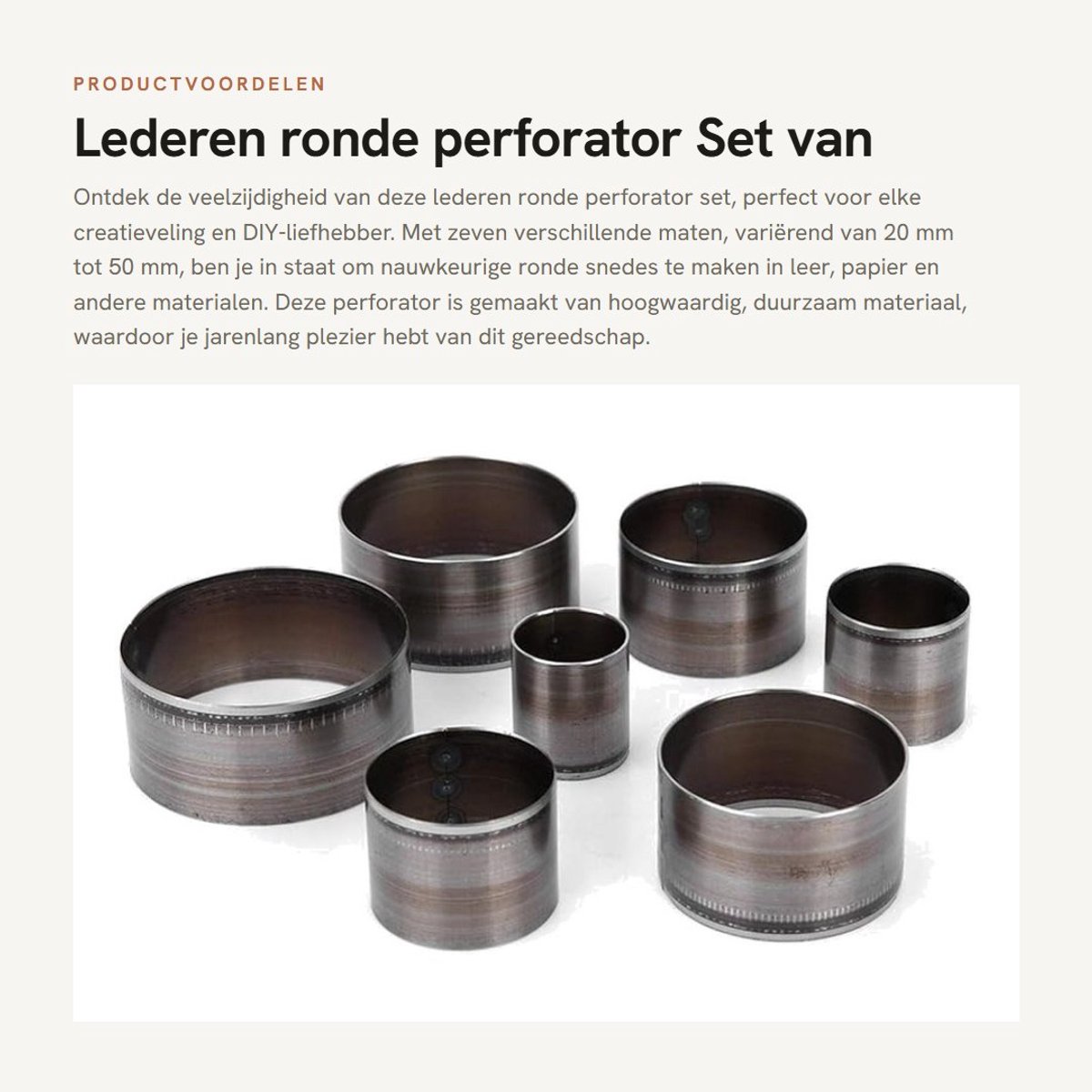 Dailygoods- Perforator Set 7 Stuks - Ronde Snijmal - Diverse Maten 20/25/30/35/40/45/50 mm - Hoogwaardig Materiaal - Draagbaar en Duurzaam