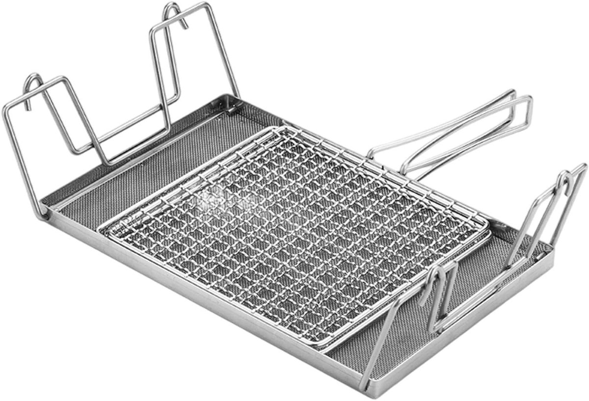 Camping Broodrooster - Opvouwbaar Kampfornuis - Buiten Koken - Fijn Gaas Oppervlak - 21.5 x 14.3 x 2 cm - Zilver