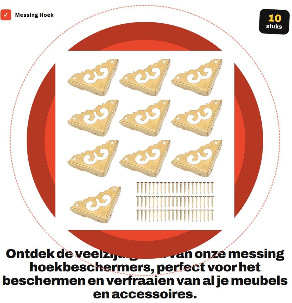Dailygoods- Hoekbeschermer Metalen - 10 Stuks - Antieke Decoratie - Bescherming Voor Meubels - Randbeschermer - Inclusief Nagels - Hoekbescherming