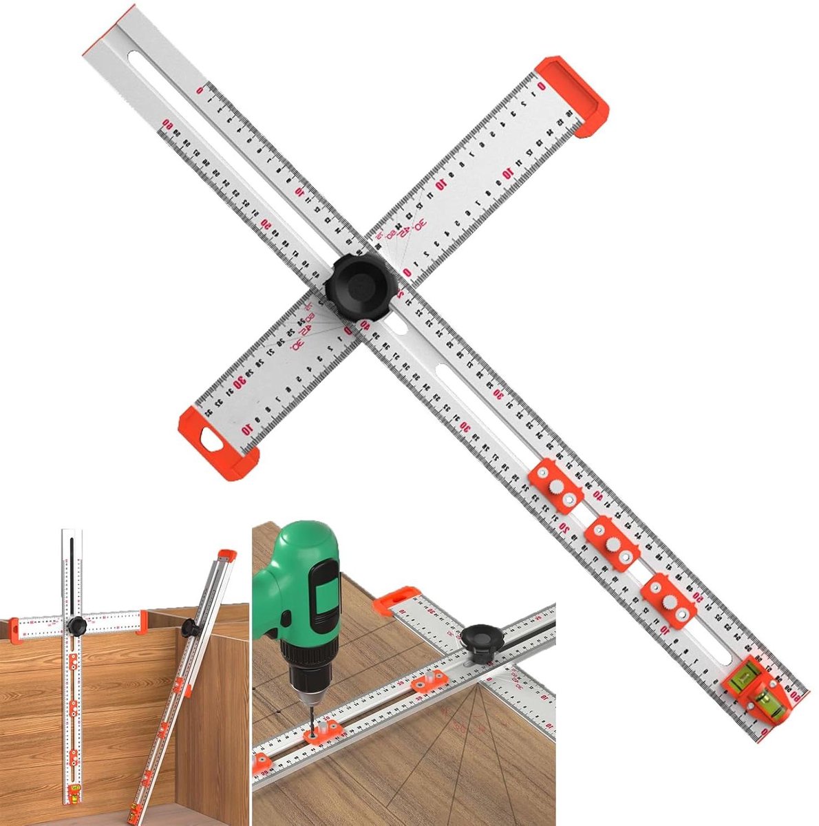 Positioneringsliniaal - T-vierkant Liniaal - Houtbewerking Tekenen - 2-in-1 Instelbaar - 60 cm - Zilverkleurig