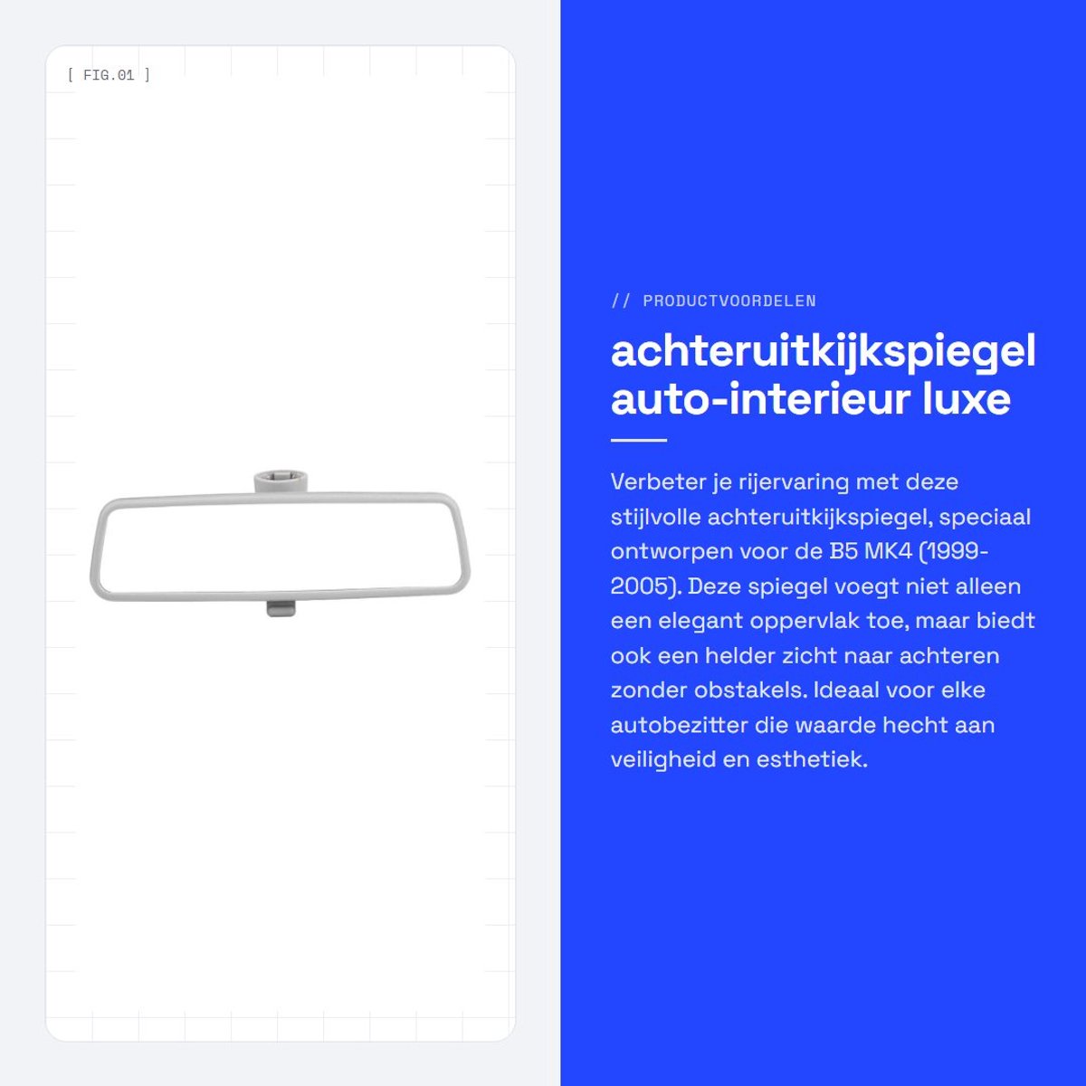 Dailygoods- Achteruitkijkspiegel Luxe - Binnenspiegel - Kunststof/Glas - 25 x 7 cm - 100% Gloednieuw - OE: 3B0857511G - Binnenachteruitkijkspiegel