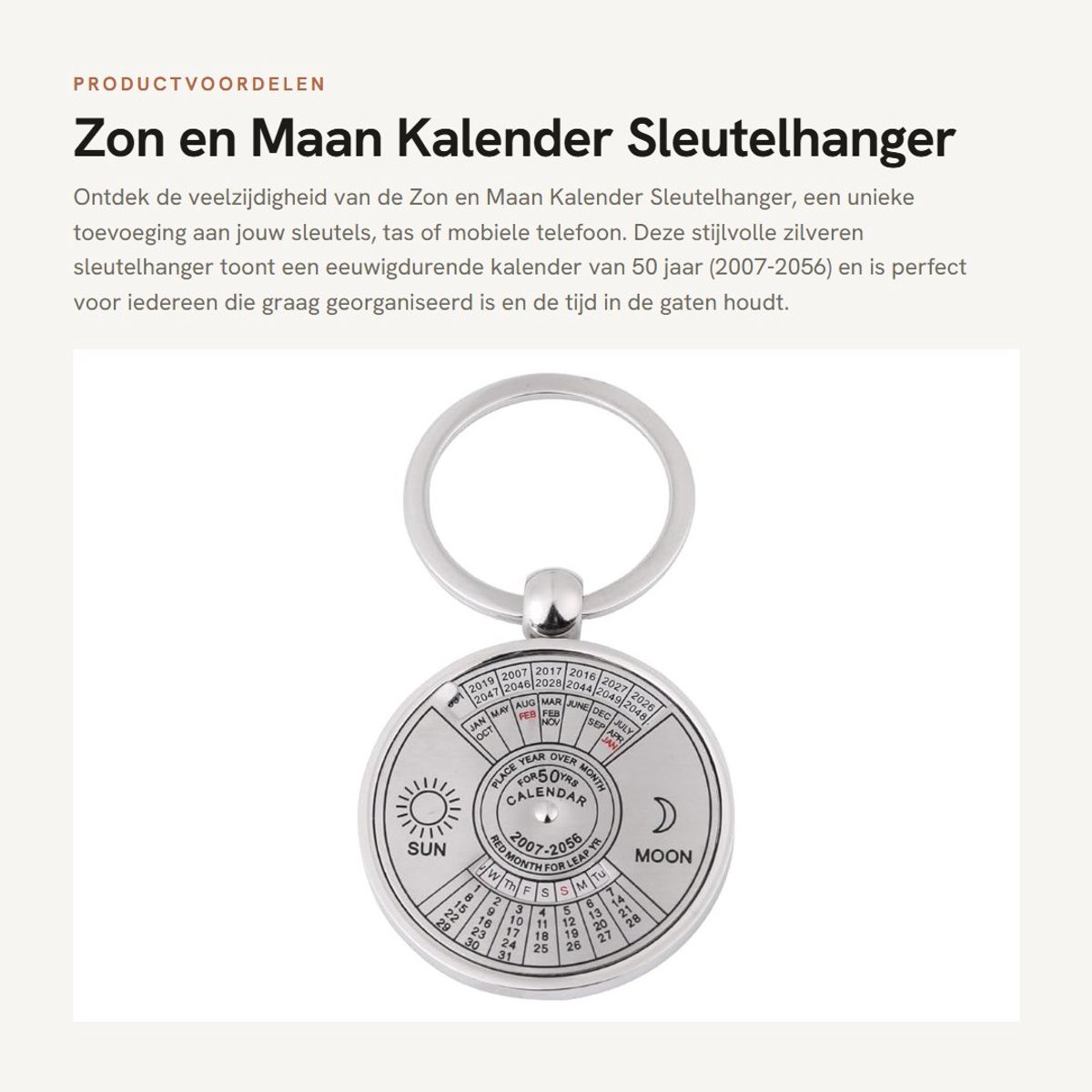 Dailygoods- Kalender 50 Jaar - Sleutelhanger - Sleutelring - Relatiegeschenk - Decoratie - Praktisch ontwerp