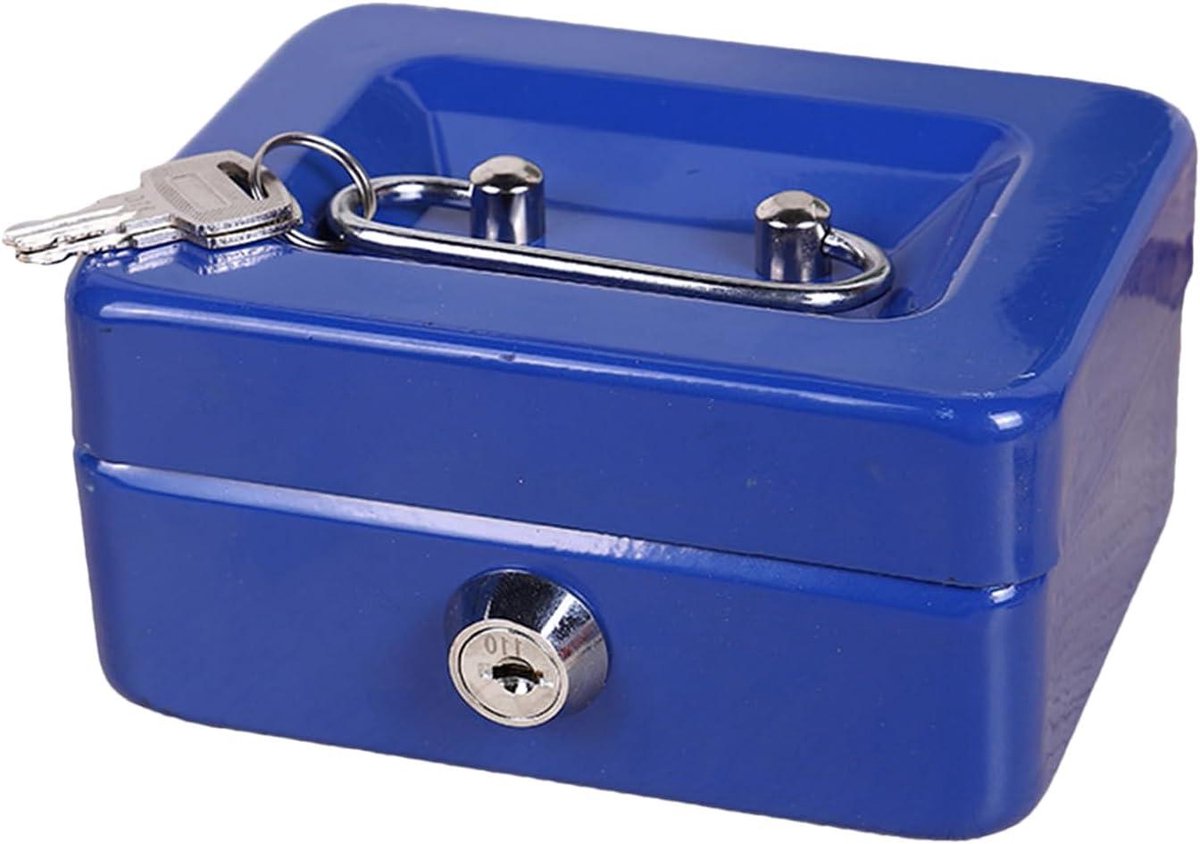 Geldkist met slot - Kleine kluis - Veilige opslag - Robuuste bescherming - 6.7 x 10.5 x 6.7 cm - Blauw