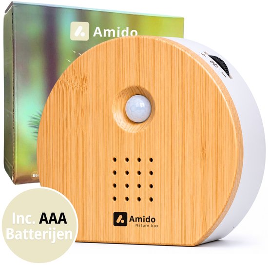 Amido® Vogelgeluiden Huisje met Sensor - Incl. Batterijen en 5 Natuurlijke Geluiden - Bamboe - Vogelhuisje Met Geluid - vogelgeluiden huisje voor op toilet