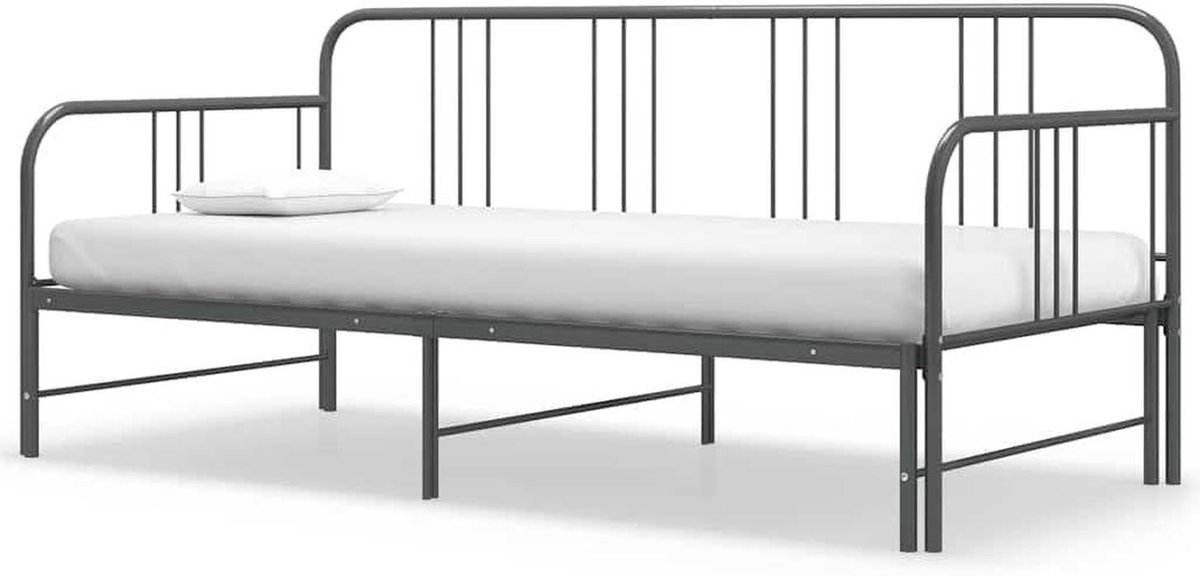 Uittrekbaar dagbed - Slaapbank metaal - Flexibele slaapplaats - Ruimtebesparend ontwerp - 90x200 cm - Grijs