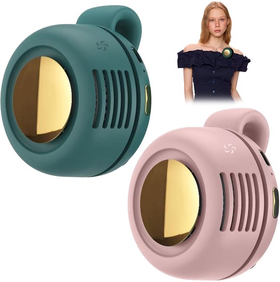 Mini Clip-On Ventilator 2 Stuks – Draagbare USB Oplaadbare Ventilator 3 Snelheden, Stil, 360° Draaibaar, Groen Roze