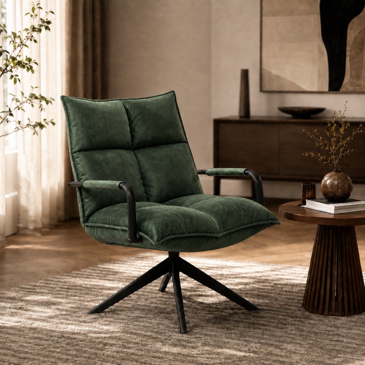 Draaifauteuil Floris - Velvet - Groen - 360 graden draaibaar