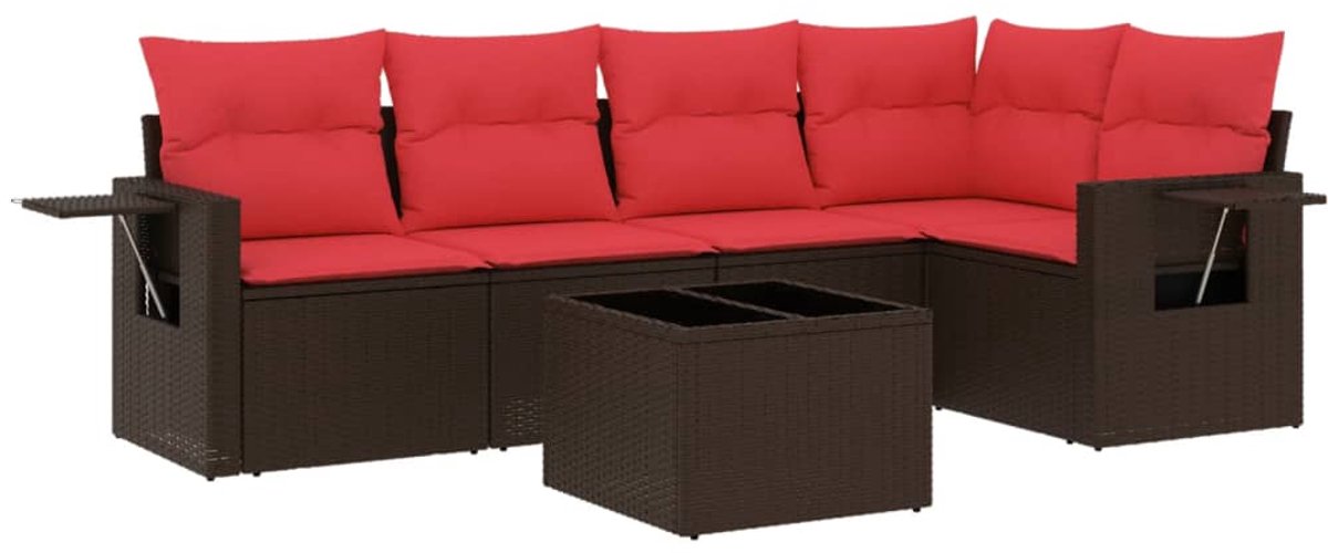 vidaXL - 6-delige - tuinbankset - met - kussens, - bruin - polyrotan