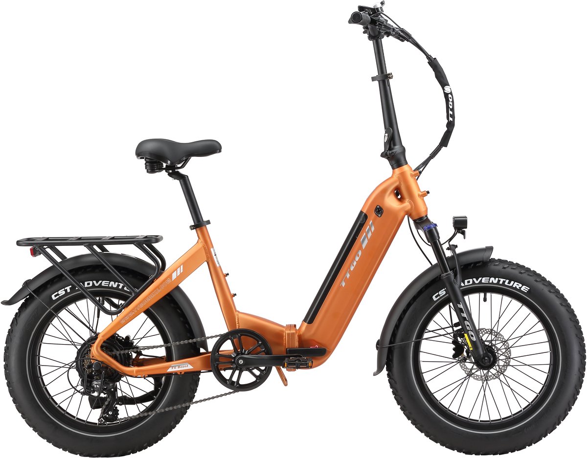 TTGO F6 Boost Elektrische Fiets – 250W Motor - 48V18Ah Lithium Accu – Actieradius tot 140 km – Hydraulische Schijfremmen – 20×4.0 inch Fatbike Banden - Shimano 7 Versnellingen - Vouwfiets - Oranje thumbnail 7