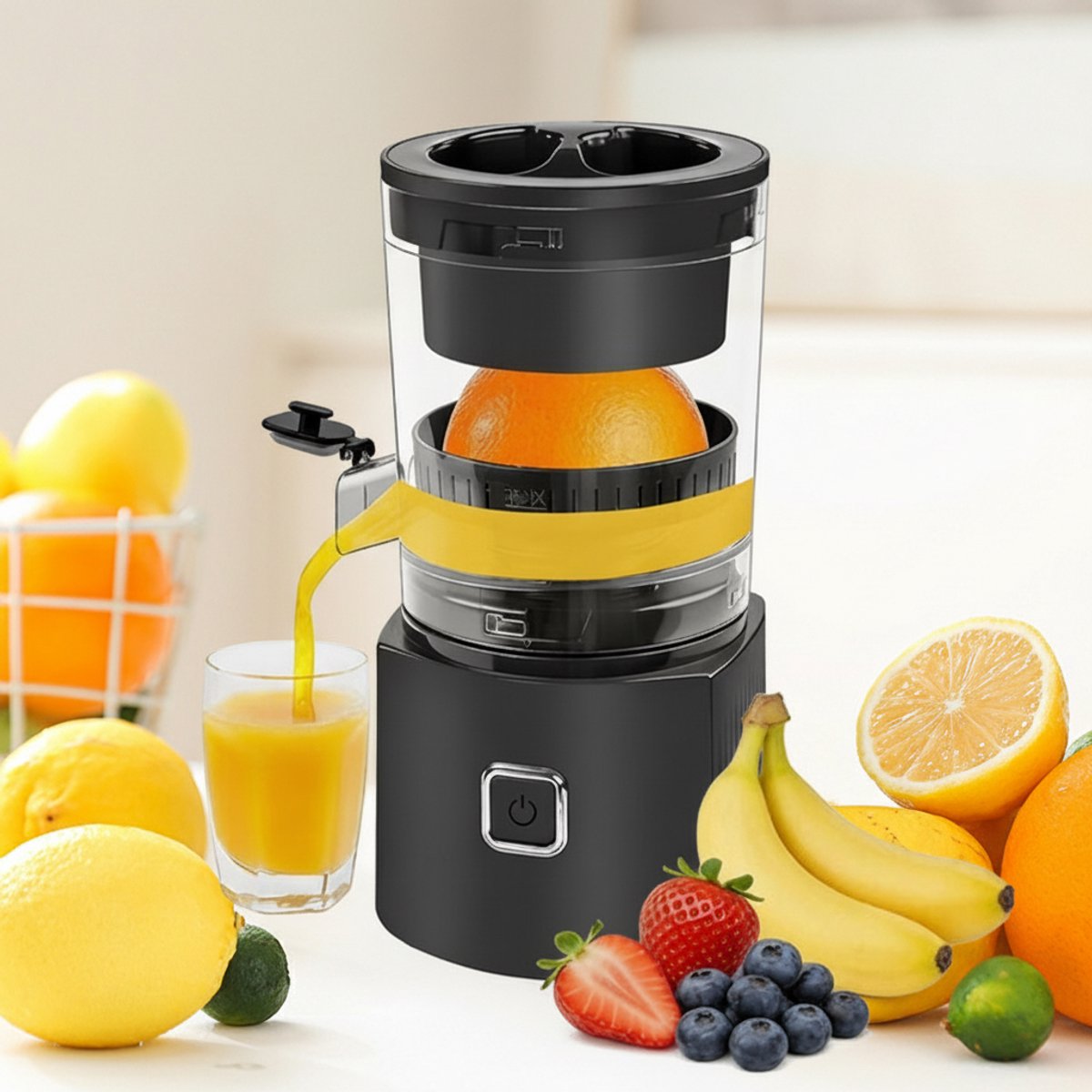TEKROA® Elektrische Citruspers - Sinaasappelpers Elektrisch - Juicers & Citruspersen - met Instelbaar Pulpfilter – Voor Citroen en Sinaasappel – 80 W - zwart