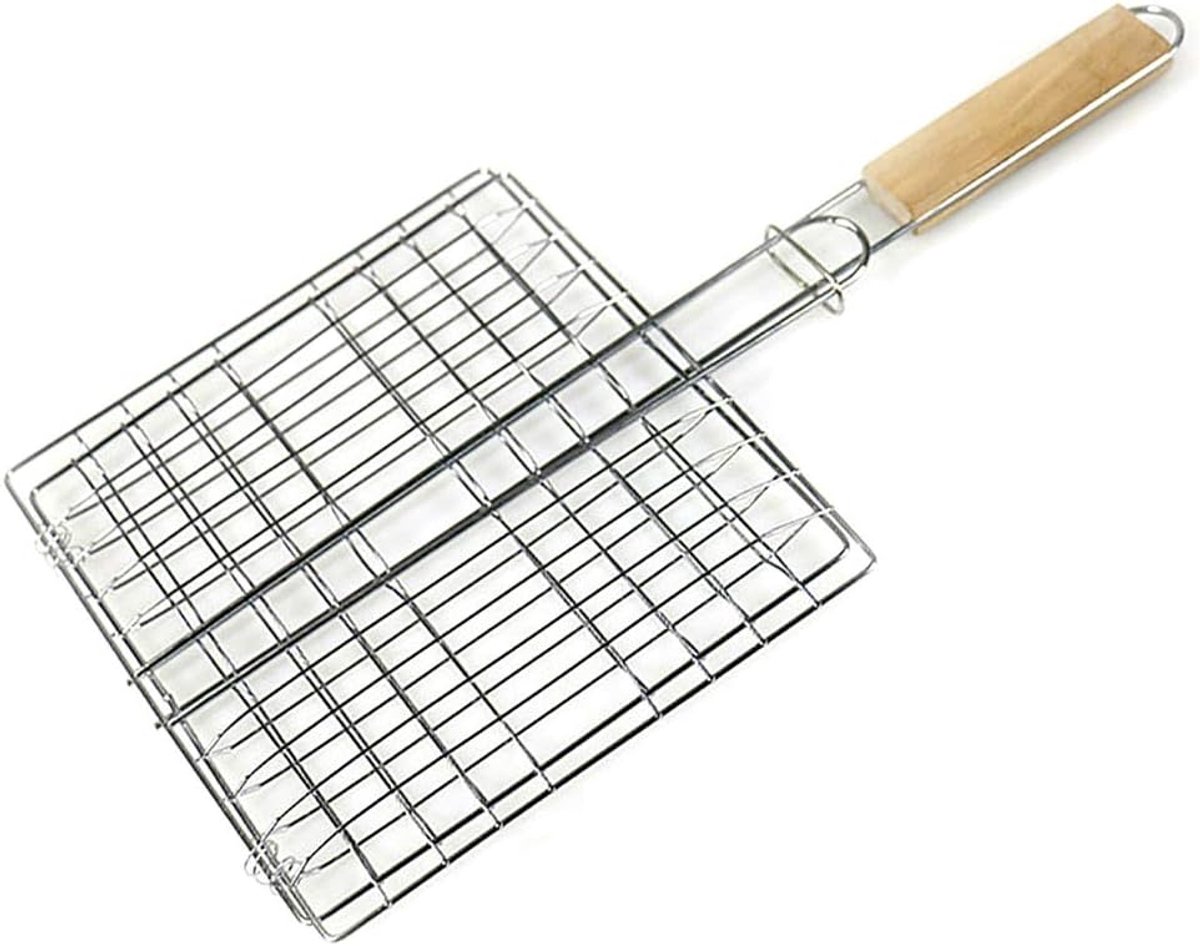 Daity 1 stuk - Barbecuegrillmand – Opvouwbare draadmand met houten handvat – Ideaal voor buiten grillen in de tuin – Geschikt voor steaks, aardappelen, kippenvleugels en vis