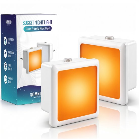 Somnifiq Nachtlampje Stopcontact - 2 stuks - Nachtlampje met dag/nacht sensor - Bedlampje - Kinderkamer - Warm licht
