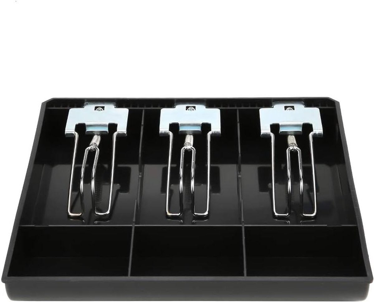 Geldlade Inzetbakje - Kassalade Bakje - Geld Organiseren - Met Metalen Clips - 25 x 25 x 4 cm - Zwart