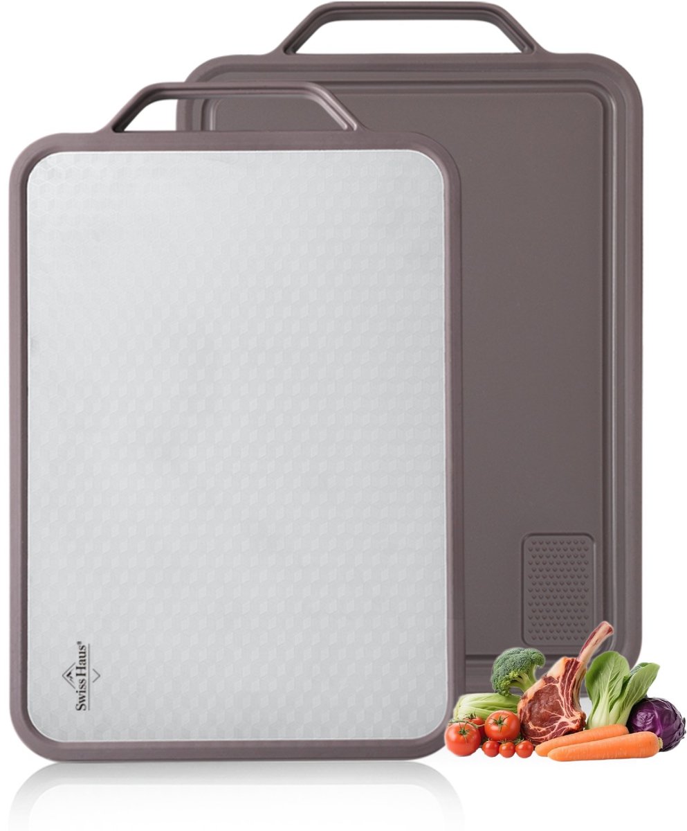 Swiss Haus® CBS3T Titanium Snijplank Dubbelzijdig - 38 x 27 cm - PFAS-vrij & Antibacterieel - Met Raspdeel & Sapgeul - Vaatwasserbestendig - Paars