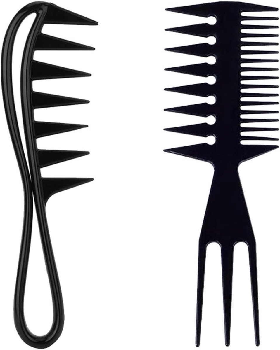 Professionele kapsalon, antistatisch, met grote tanden, haaientanden, breed, vintage olie, voor thuis en in de salon, voor mannen en vrouwen (zwart)