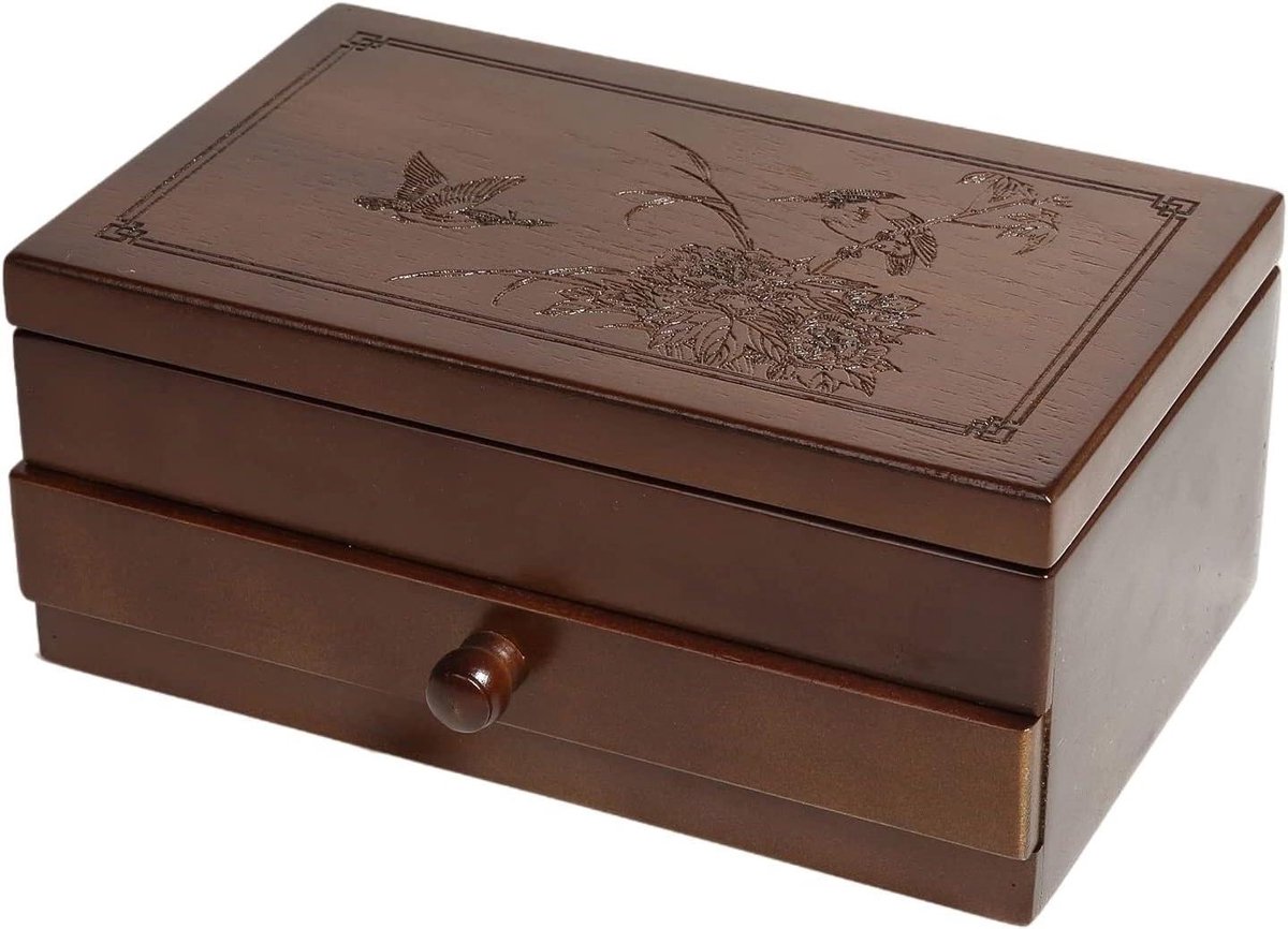 Houten Sieradenkist - Opberger met lade - Sieraden organiseren - Twee niveaus - 23 cm - Houtkleur