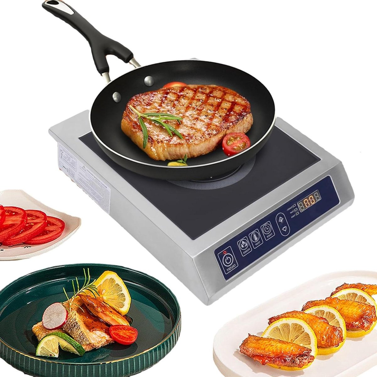 Inductie kookplaat - Elektrische kookplaat - Snel koken - 10 temperatuurstanden - 3500 Watt - Zilver