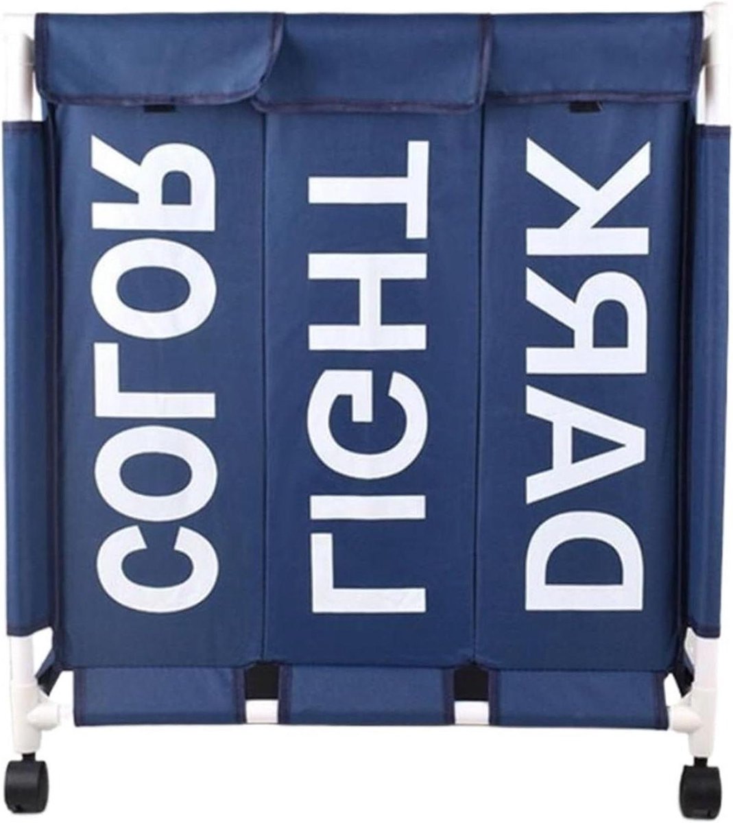 Wasmand met Deksel Kleding Opslag Wassen Organiseren Drie Roosters 61 x 65 x 35 cm Blauw