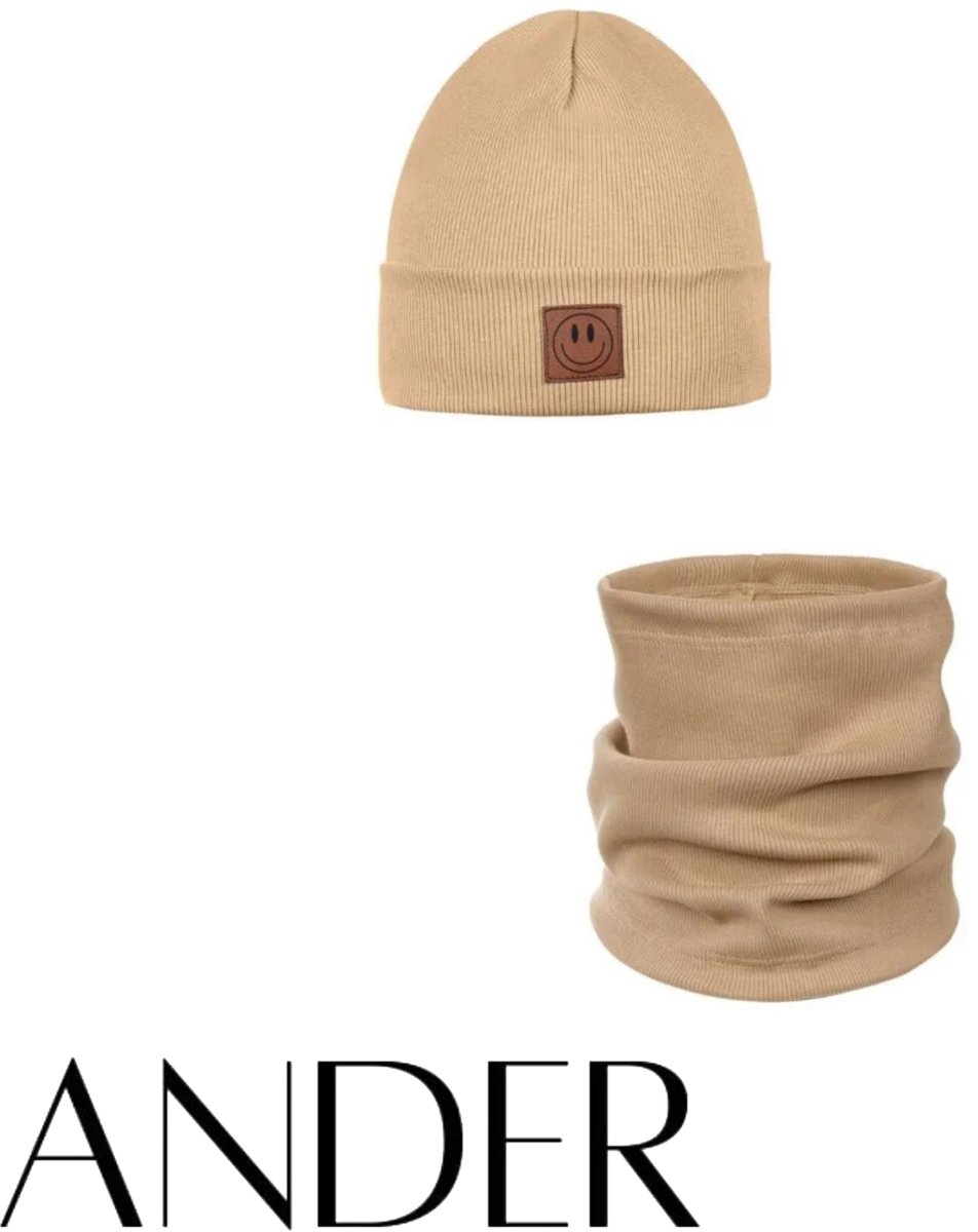 ANDER™ Kinder Muts beanie & Colsjaal Set - Katoen Comfort - Coffee maat 52-56