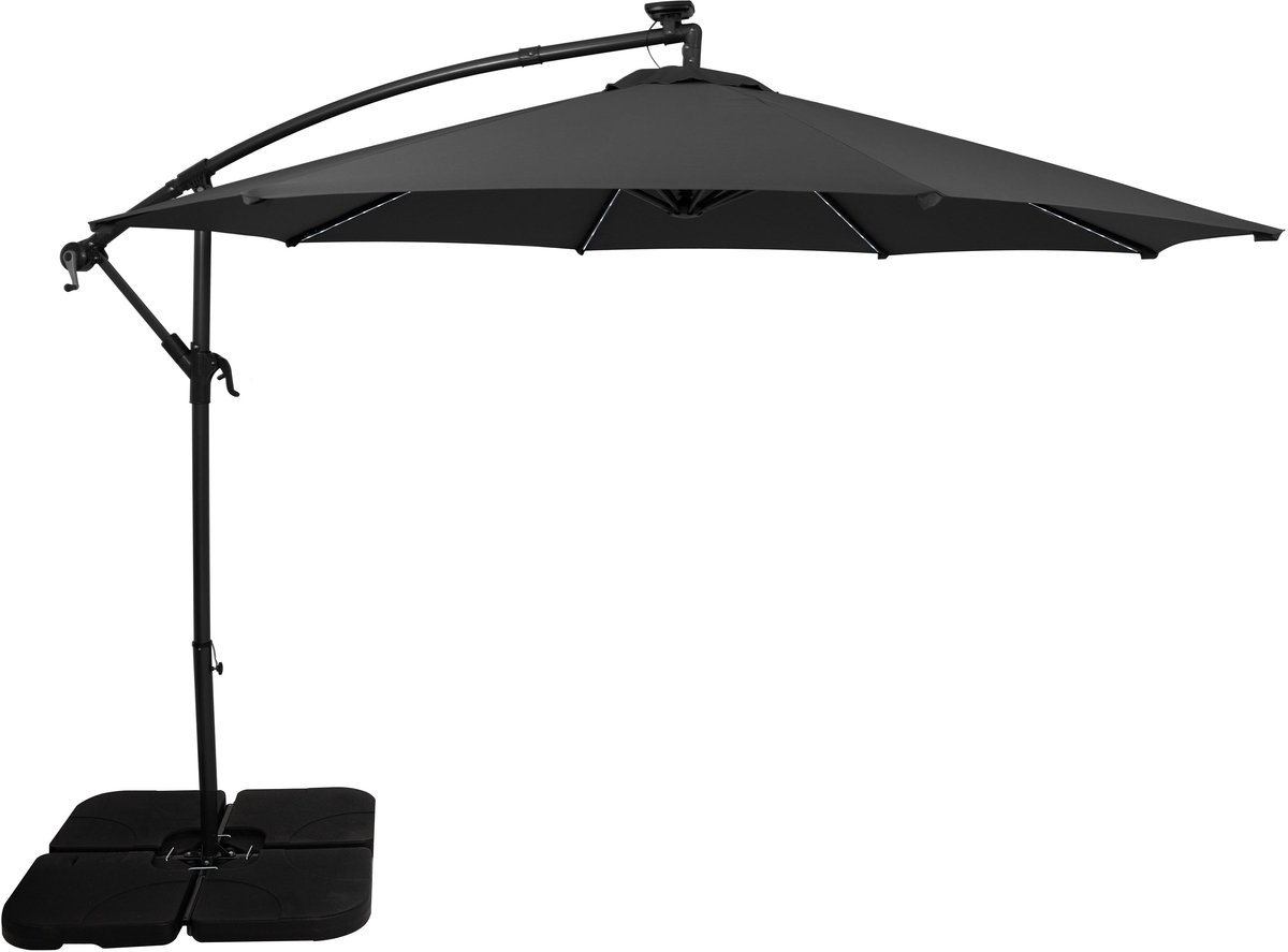 LED Zweefparasol 3 m & Vierkante Parasolvoet - grijs - parasol met verlichting